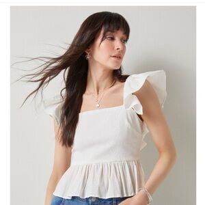 Bella Flutter Sleeve Bow Back Top in White